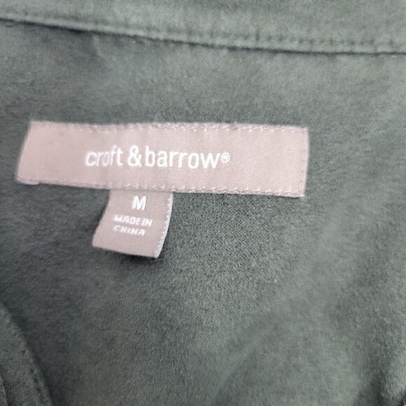 Croft & Barrow Women's Dark Green Faux Suede Feeling Zip Up Over Shirt Size M - Picture 9 of 13